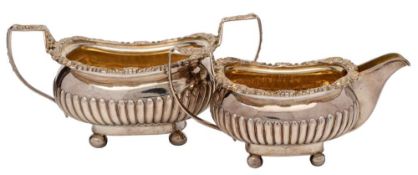 A late George III silver cream jug and matching sugar basin, maker Sarah & William Blake, London,
