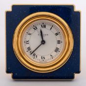 Cartier, Paris a blue enamel timepiece: having an eight-day duration timepiece movement with alarm,