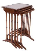 A set of late 19th Century mahogany, crossbanded and inlaid quartetto tables in the Regency taste:,