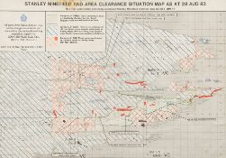 Of Falklands Conflict Interest: two framed minefield survey maps for Stanley and Camp,