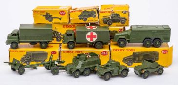 A boxed group of eight Dinky military vehicles: Dinky 621 3-Ton Army Wagon, Dinky 692 5.
