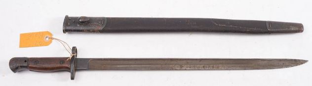 A 1907 MK II pattern bayonet by Mole: the straight single edge blade stamped to ricasso over two