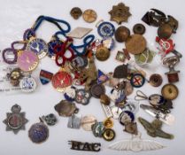 A collection of various enamel badges including a WWII ARP badge for C&T Harris (Calne) Ltd:,