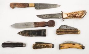 A group of 19th century and later knives and penknives: including an Indian 'Goat Brand' pocket