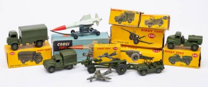 A boxed group of eight Corgi and Dinky military vehicles: Corgi 350 'Thunderbird' Guided Missile,