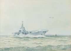 * Eric Erskine Campbell Tufnell [1888-1978]- HMS Theseus,:- signed and inscribed, watercolour,