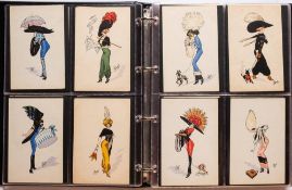An album of 172 early 20th Century portrait and caricature postcards of fashionable women including