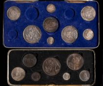 An 1887 Victorian part specimen set: with six coins in fitted case with one vacant space and seven
