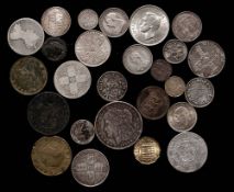 A Portuguese 6 Vintens and a collection of 21 various silver, copper and other coins and tokens.