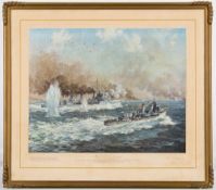 After John Allcot 'HMAS Sydney': oleograph print, annotated margin,