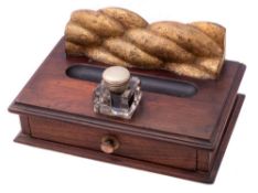 A late 19th/early 20th century pen stand: with a section of gilt 'gingerbread' carved ropework,