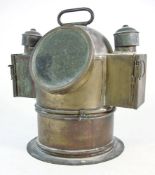 A brass yacht binnacle: the 3 inch gimbaled compass within a case with loop handle,