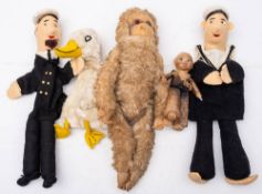 A mid-20th century blonde plush monkey: together with a Chad valley linen headed sailor doll,