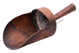 A Victorian copper magazine scoop by Griffiths & Browett:, stamped and dated 'G & B MC,