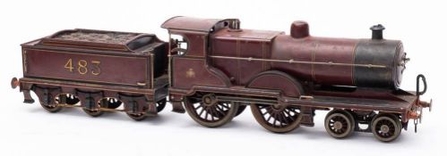 Bassett-Lowke Gauge 1 4-4-0 Locomotive and Tender Midland maroon Class 2P, No 483: clockwork.