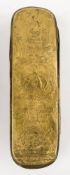 A George III brass tobacco box: decorated in low relief with a bust of George II on a plinth