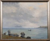 * Hugh E Ridge [1899-1976]- Shipping Passing The Scillies,:- signed, oil on canvas, 49 x 40cm.