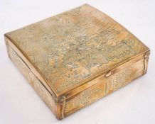 An Egyptian brass 'VE World War II Battlefields of Europe' cigarette box by Granger:, 5 x 16 x 16cm.