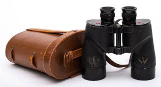 A pair of WWII period Canadian Naval binoculars:, black crackle finish tubes,
