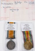 A WWI pair to '266958 Pte W Macauley R Highrs' (The Black Watch Royal Highlanders 25th Bttn):.