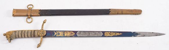 A Victorian Royal Navy dirk:, the straight single edge blade with acid etched,