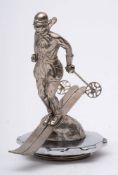 A reproduction Riley Ski Lady car mascot on chrome radiator cap: 15cm high