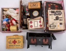 A collection of early 20th century and later dolls house furniture and dolls: including a tinplate