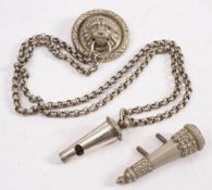 A silver plated military shoulder chain and whistle:.