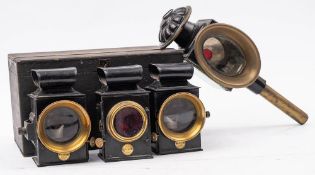 A set of three 'Orno' tinplate carriage lamps by Riches,
