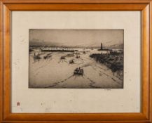William Monk [1863-1937]- The Broad Hudson; view of New York Harbour and The Statue of Liberty,