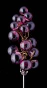 An early 20th Century amethyst glass and wirework hat pin in the form of a bunch of grapes,
