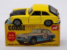 Corgi No 345 MGC GT Competition Model:, yellow body , black bonnet and boot chrome bumpers,