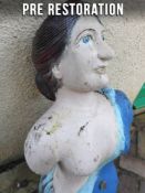 A late 19th century carved figurehead of 'Diana': with brown hair over painted face and blue dress