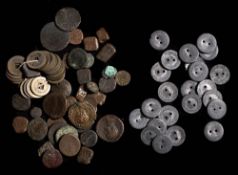 A collection of lower grade Roman coins with a string of Chinese cash and other tokens.