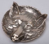 A George V silver ashtray, maker Fowler & Polglaze Ltd, London, 1931: in the form of a foxes face,