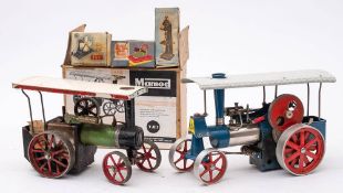 A Mamod live steam Traction Engine TE1: together with a Wilseco 'Old Smokey' live steam traction