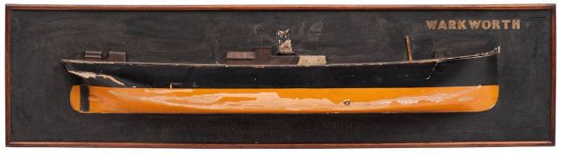 A late 19th century builders half block model of the coal cargo ship 'SS Warkworth':,