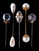 Two double hat pins: and three others (5)