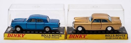 Dinky 158 Rolls-Royce Silver Shadow: metallic blue body and base, white interior,