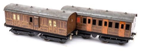 A Carette Gauge 1 Guard/Luggage van, GNR brown No 133-21 I:, together with a GNR passenger coach,