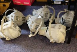 A group of six Strand Electric aluminium stage lamps, formerly of 'The Pavilion Theatre' Weymouth.