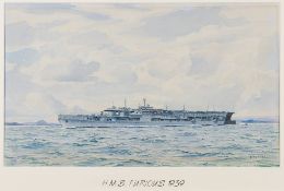 * Eric Erskine Campbell Tufnell [1888-1978]- HMS Furious,1939,:- signed , watercolour, 25 x 42cm.