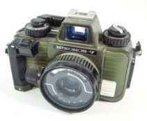 A Nikon Nikornos-V 35mm SLR Underwater camera:, in green and black, with Nikkor 35mm 1:2.