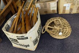 A collection of early 20th century treen Indian Clubs and dumbbells: together with three heavy