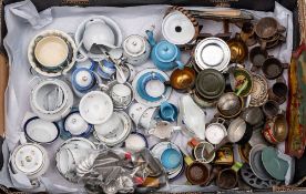 A collection of early 20th century enamel and tinplate children's/doll tea sets and dinnerware: the