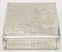 An Egyptian silver plate cigarette box' VE World War II Battlefields of Europe':,