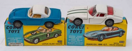Corgi 319 Lotus Elan Coupe:, white roof, blue body, off white interior cast hubs,