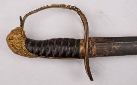 A Georgian 1803 pattern Infantry Officers sword: the curved single edge blade with remains of gilt