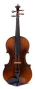 A Czechoslovakian copy of a Stradivarius violin: scroll carved headstock,