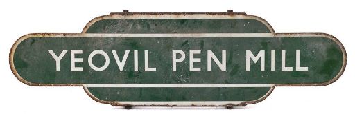 A BR (S) Totem 'Yeovil Pen Mill': white and green with original mounting bracket 92cm (storage